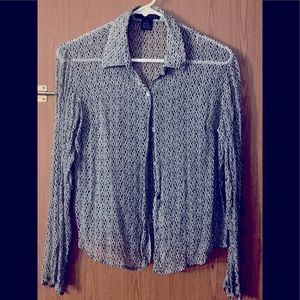 Limited silk blue and black sheer shirt button up size S